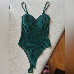 Emerald Green Velvet Bustier Bodysuit
